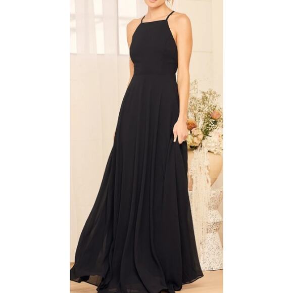 LULU'S sz L Total Beauty Black Backless Halter Maxi Party Formal Dress NEW B149 - Picture 1 of 7